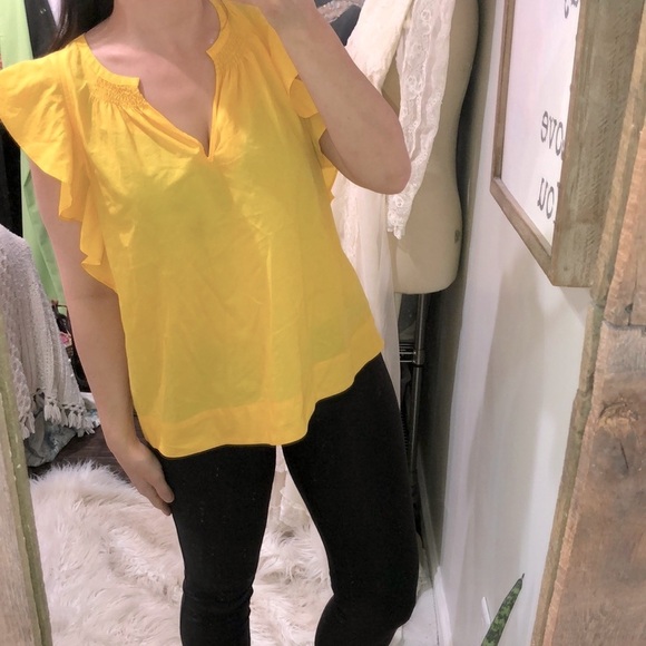 Anthropologie HD in Paris yellow ruffle sleeve top size small 10 - Picture 2 of 7